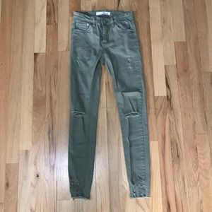 Sage Green Mid-Rise Skinny Jeans